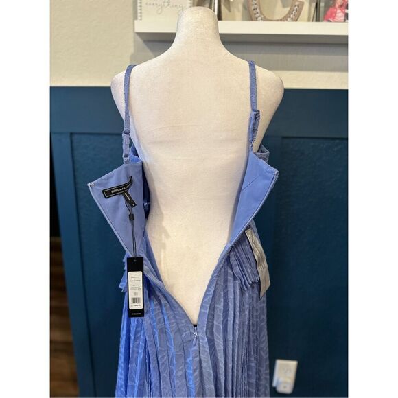 BCBGMAXAZRIA FIT AND FLARE PLEATED ASYMMETRIC MIDI DRESS - Picture 6 of 8